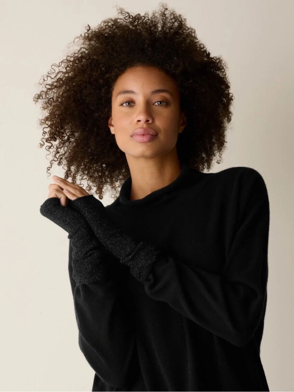 Eileen Fisher Black Metallic Sparkle Arm Warmers/Glovelette